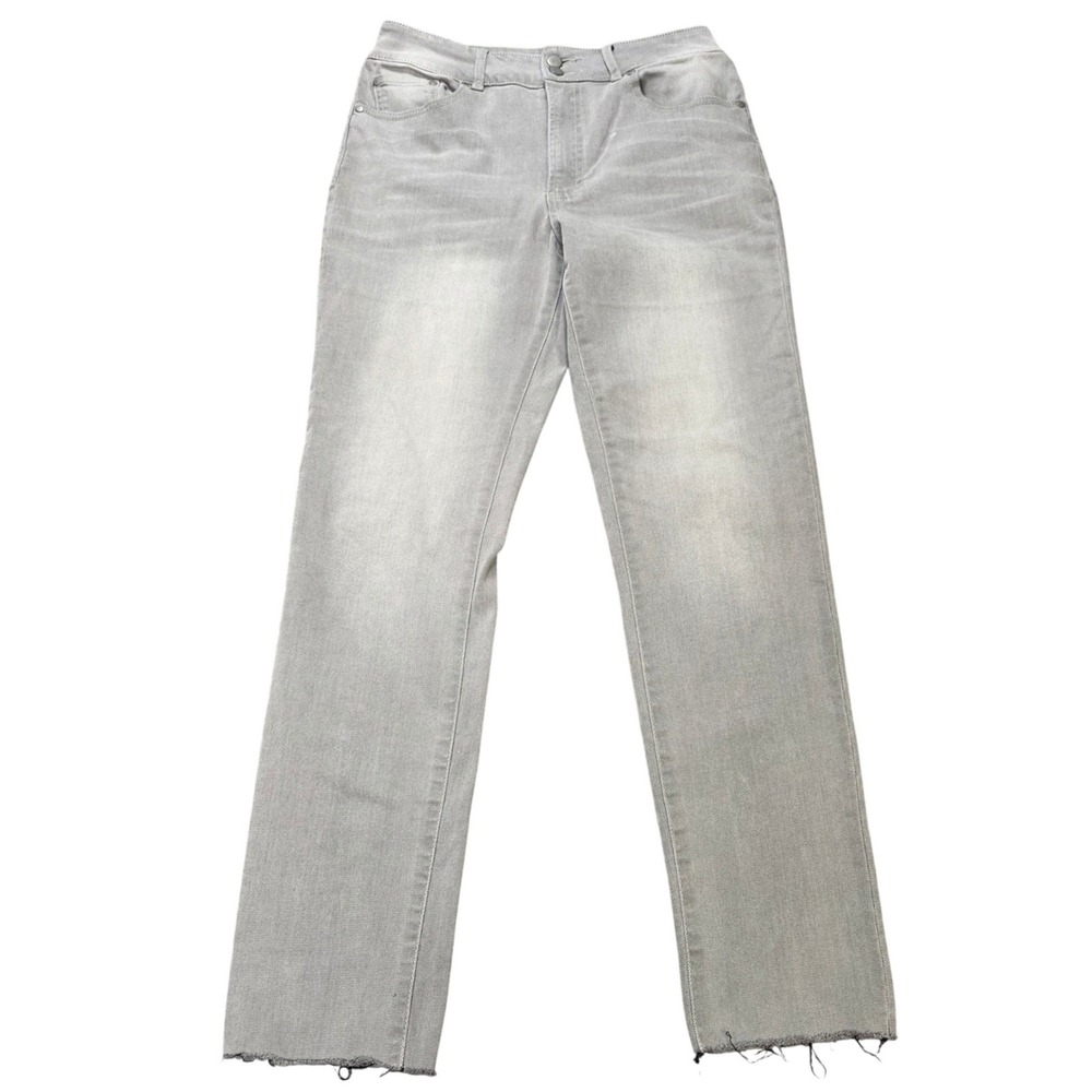 Versona Modern High Rise Jeans Women's Size 8 Gray Stretch Straight Leg Raw Hem